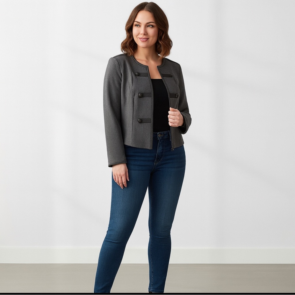 Torrid Womens Blazer 1X Gray Military Style Jacket Cropped Casual  Fall - Picture 5 of 10